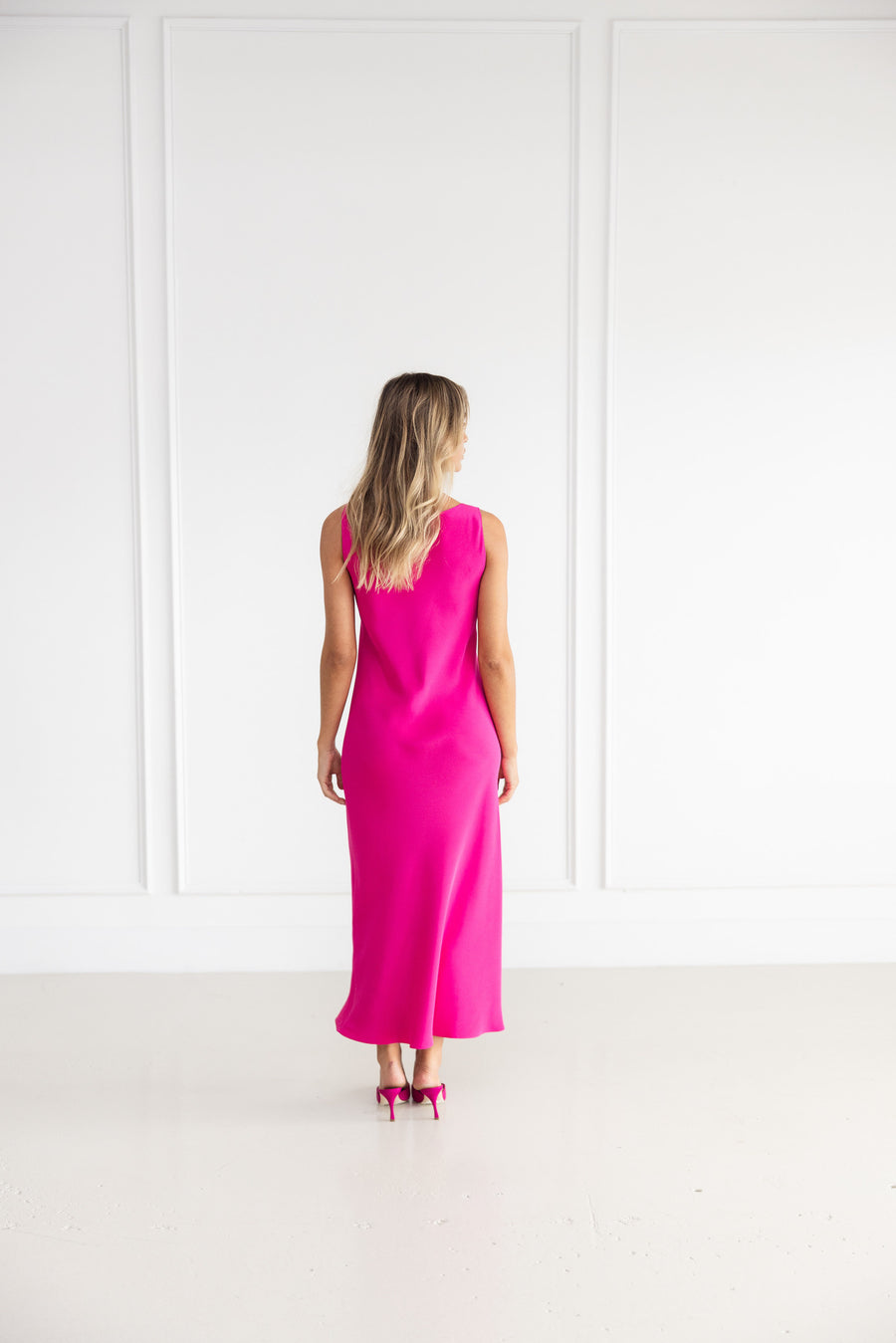 Pillar Boatneck Dress in Lipstick Pink